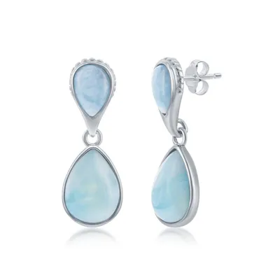 Sterling Silver Double Pearshaped Larimar Earrings