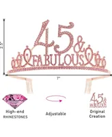 45th Birthday Gifts for Women, 45th Birthday Tiara and Sash Pink, 45th Birthday Decorations Party Supplies, It's My 45th Birthday Satin Sash Crystal T