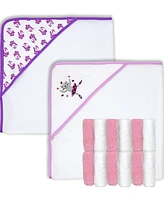 Baby Mode Baby Girls Hooded Towel and Washcloth, 14 Piece Set