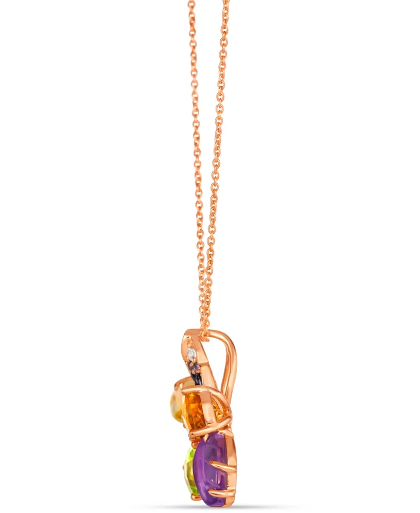 Le Vian Ombre Multi-Gemstone (2-7/8 ct. t.w.) & Diamond Accent Flower Pendant Necklace in 14k Rose Gold, 18" + 2" extender