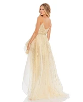 Women's Embellished Sleeveless Draped A Line Gown