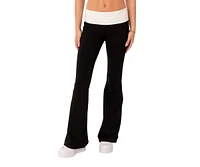 Women's Contrast Fold Over Flared Leggings - Black-and