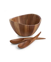 Nambe Harmony 3 Piece Wood Salad Bowl and Servers Set