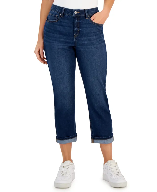 Style & Co Petite Mid-Rise Curvy Roll-Cuff Capri Jeans, Created