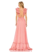 Mac Duggal Women's Ruffle Sleeve Sweetheart A Line Gown