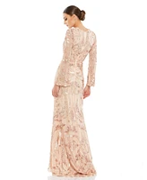 Women's Sequin Wrap Long Sleeve Gown