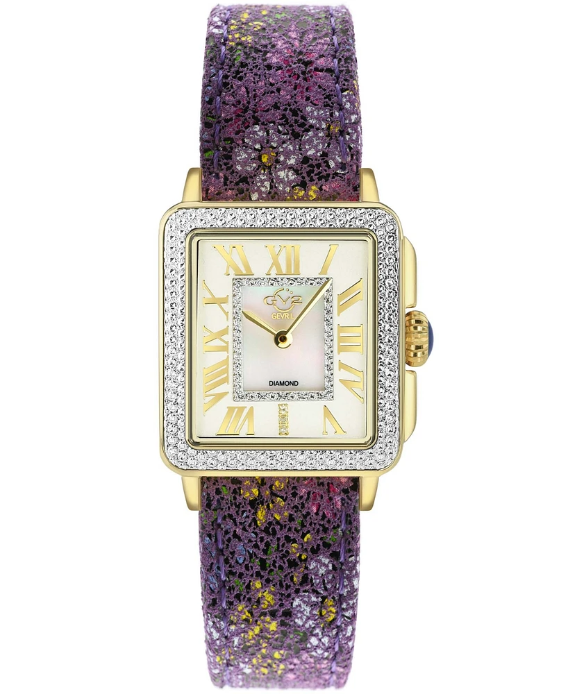 GV2 by Gevril Women's Padova Swiss Quartz Floral Purple Leather Watch 30mm