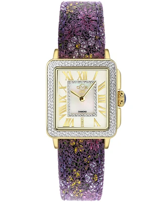GV2 by Gevril Women's Padova Swiss Quartz Floral Purple Leather Watch 30mm
