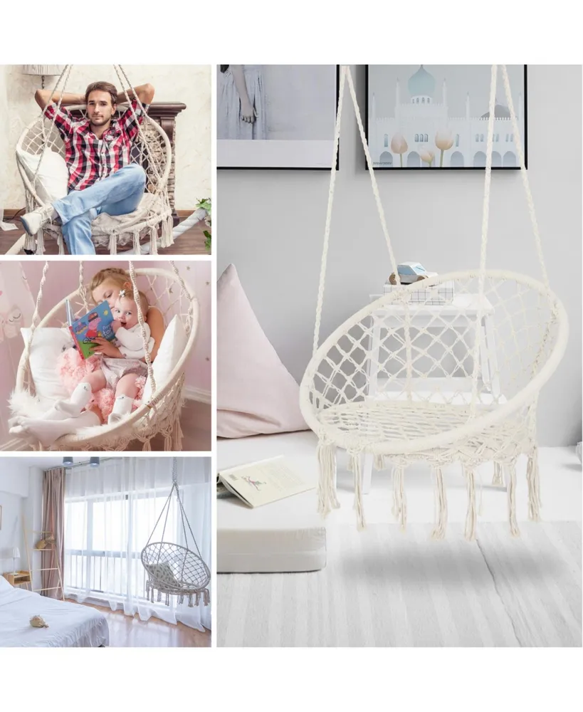 Simplie Fun Hammock Chair Macrame Swing Max 330 Lbs Hanging Cotton Rope Hammock Swing Chair