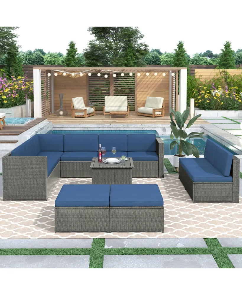 simplie fun 9 piece rattan sectional seating group with cushions
