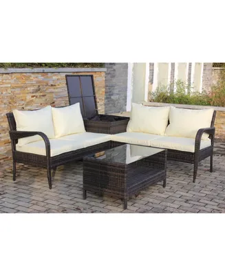 Simplie Fun 4 Piece Patio Sectional Wicker Rattan Outdoor Furniture Sofa Set With Storage Box