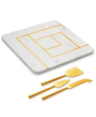 Evana Marble Cheese Board With Gold Knives Set