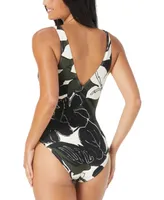 Carmen Marc Valvo Women's Printed Surplice One-Piece Swimsuit