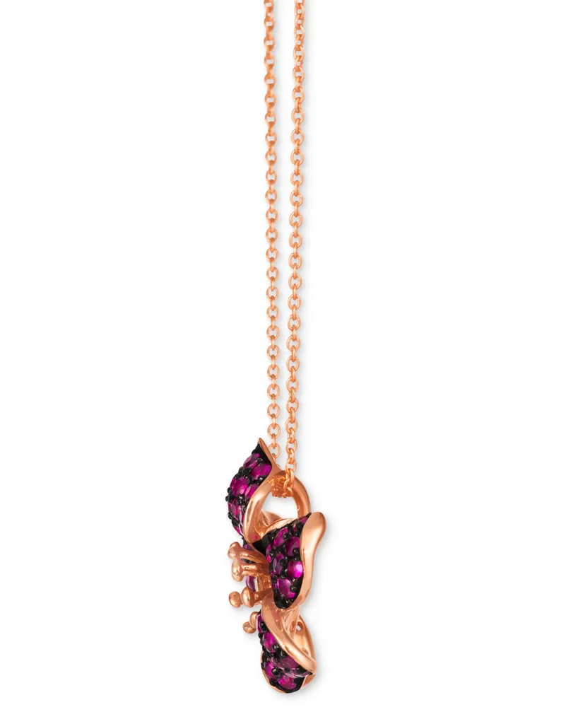Le Vian Passion Ruby (1 ct. t.w.) & Nude Diamond Accent Flower Pendant Necklace in 14k Rose Gold, 18" + 2" extender