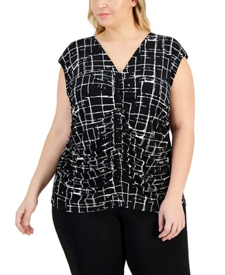 Calvin Klein Plus Size Sleeveless Ruched-Front Top