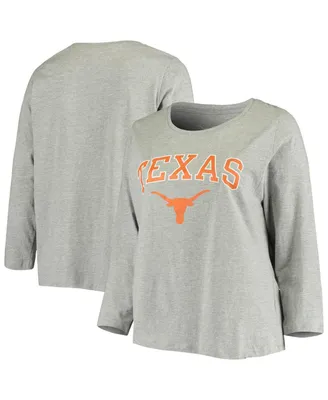 Women's Heathered Gray Texas Longhorns Plus Size Logo Long Sleeve T-shirt