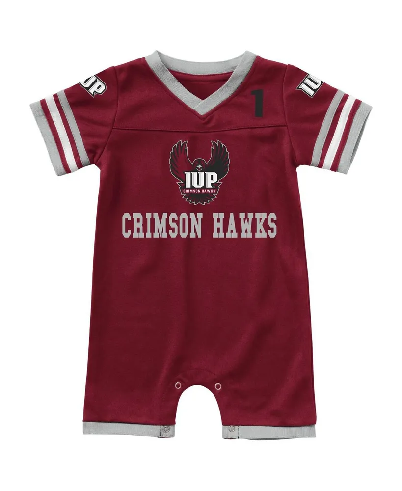 Newborn and Infant Boys Girls Colosseum Crimson Indiana Hoosiers Bumpo Football Logo Romper