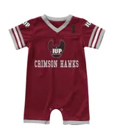 Newborn and Infant Boys and Girls Colosseum Crimson Indiana Hoosiers Bumpo Football Logo Romper