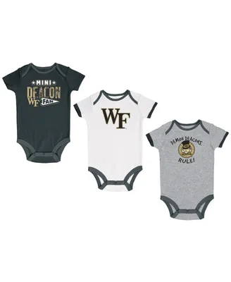 Newborn and Infant Boys and Girls Champion Black, Heather Gray, White Wake Forest Demon Deacons Three-Pack Bodysuit Set