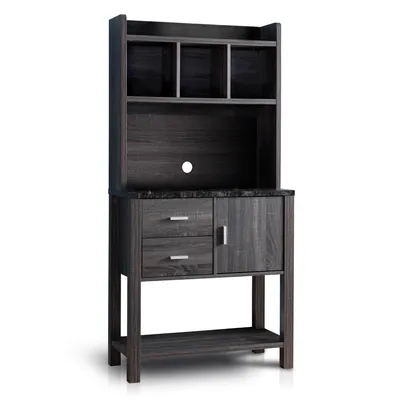 Fc Design Two-Toned Baker's Rack Kitchen Utility Storage Cabinet with Drawers, Cabinet, and Black Faux Marble Top