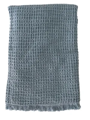 Anaya Home Stonewashed Vintage Blue Turkish Cotton Waffle Throw Blanket 50x70