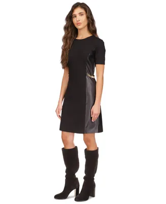 Michael Michael Kors Women's Faux-Leather Mixed-Media Chain Dress