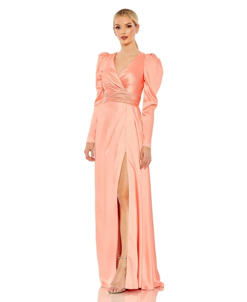 Women's Faux Wrap Long Sleeve A Line Gown