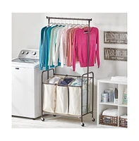 mDesign Portable Laundry Sorter with Wheels and Steel Hanging Bar