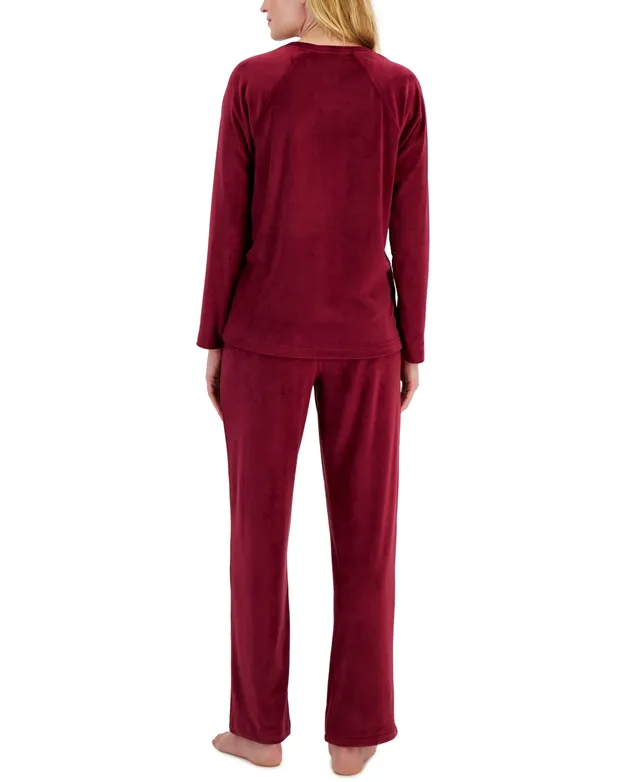 Charter Club Women's Cotton Long-Sleeve Lace-Trim Pajamas Set