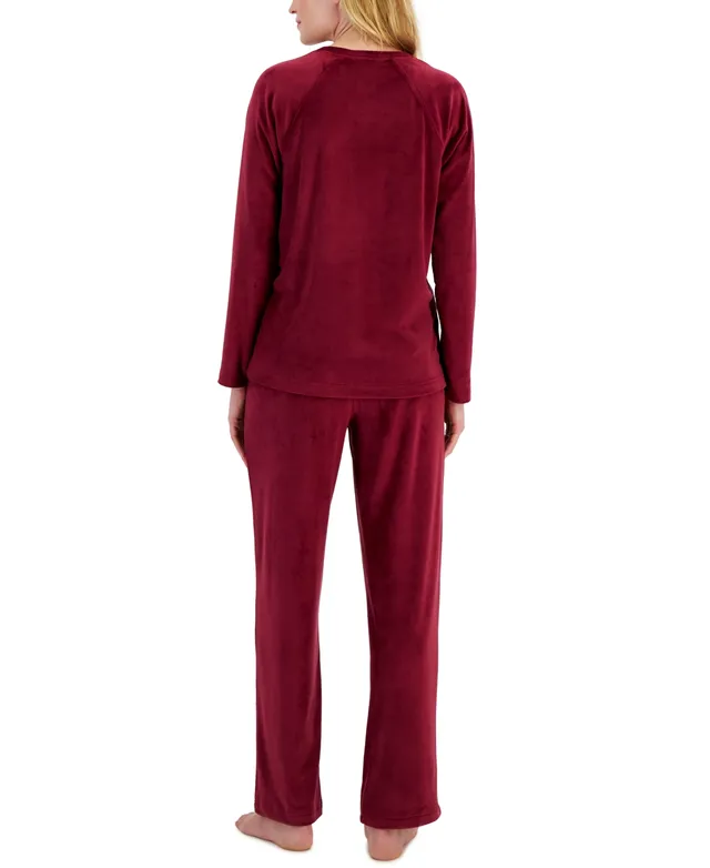 Ambrielle Womens Long Sleeve 2-pc. Velvet Pajama Set