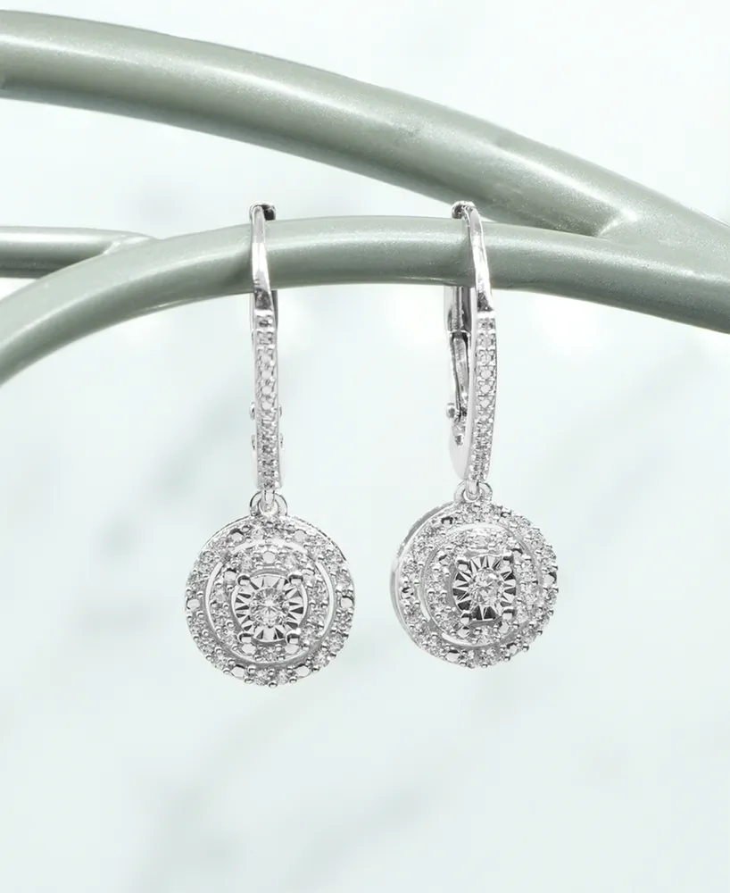 Diamond Circle Leverback Drop Earrings (1/4 ct. tw) in Sterling Silver, Created for Macy's