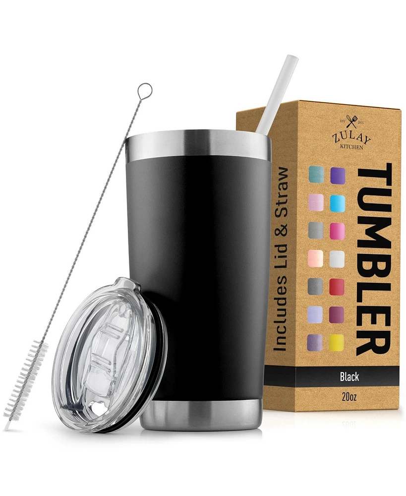 Zulay Kitchen 20oz Stainless Steel Tumbler With Lid and Straw - Sweat-Free Travel Coffee Mug Cups