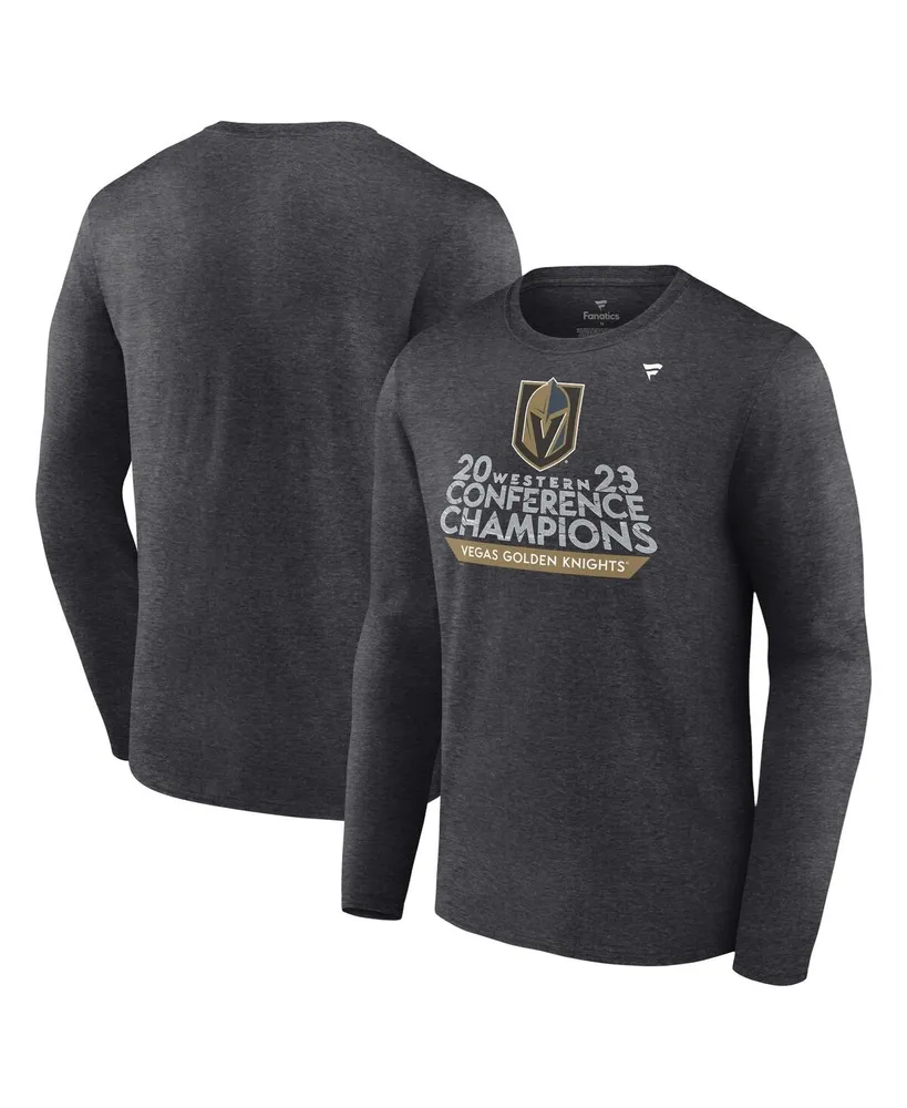 Men's Fanatics Heather Charcoal Vegas Golden Knights 2023 Western Conference Champions Locker Room Long Sleeve T-shirt