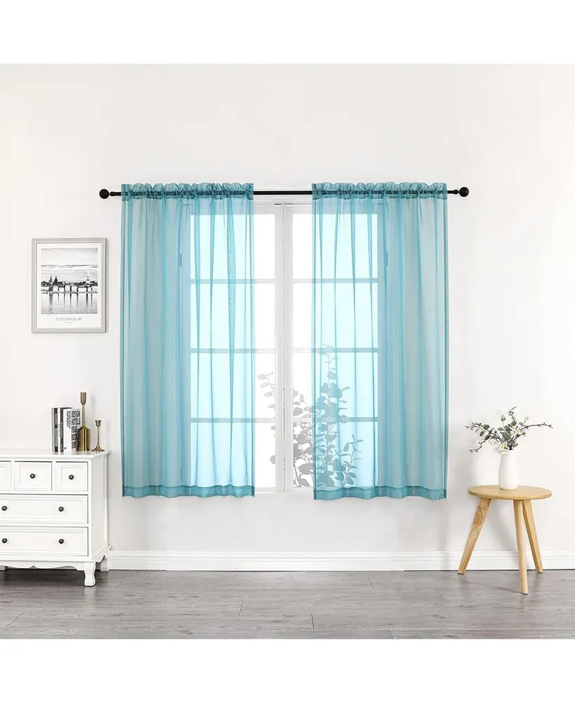 GoodGram Basics Turquoise Blue 2 Piece Rod Pocket Translucent Sheer Voile Window Curtain Panels For Small Windows - 45 In. Long