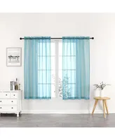 Goodgram Basics Turquoise Blue 2 Piece Rod Pocket Translucent Sheer Voile Window Curtain Panels For Small Windows - 45 In. Long