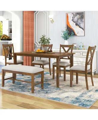 Simplie Fun 6-Piece Kitchen Dining Table Set Wooden Rectangular Dining Table