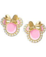 Disney Cubic Zirconia & Pink Enamel Minnie Mouse Stud Earrings in 18k Gold-Plated Sterling Silver