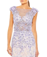 Mac Duggal Women's Embellished Cap Sleeve Illusion Neck Trumpet Gown