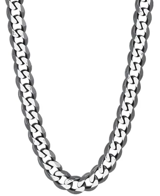 Italian Silver Men's Curb Link 22" Chain Necklace (8mm) in Sterling Silver & Black Ruthenium-Plate