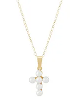Cultured Freshwater Pearl (3mm) Cross 15" Pendant Necklace in 14k Gold