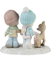 Precious Moments A Winter Walk is Warmer with You Bisque Porcelain Figurine