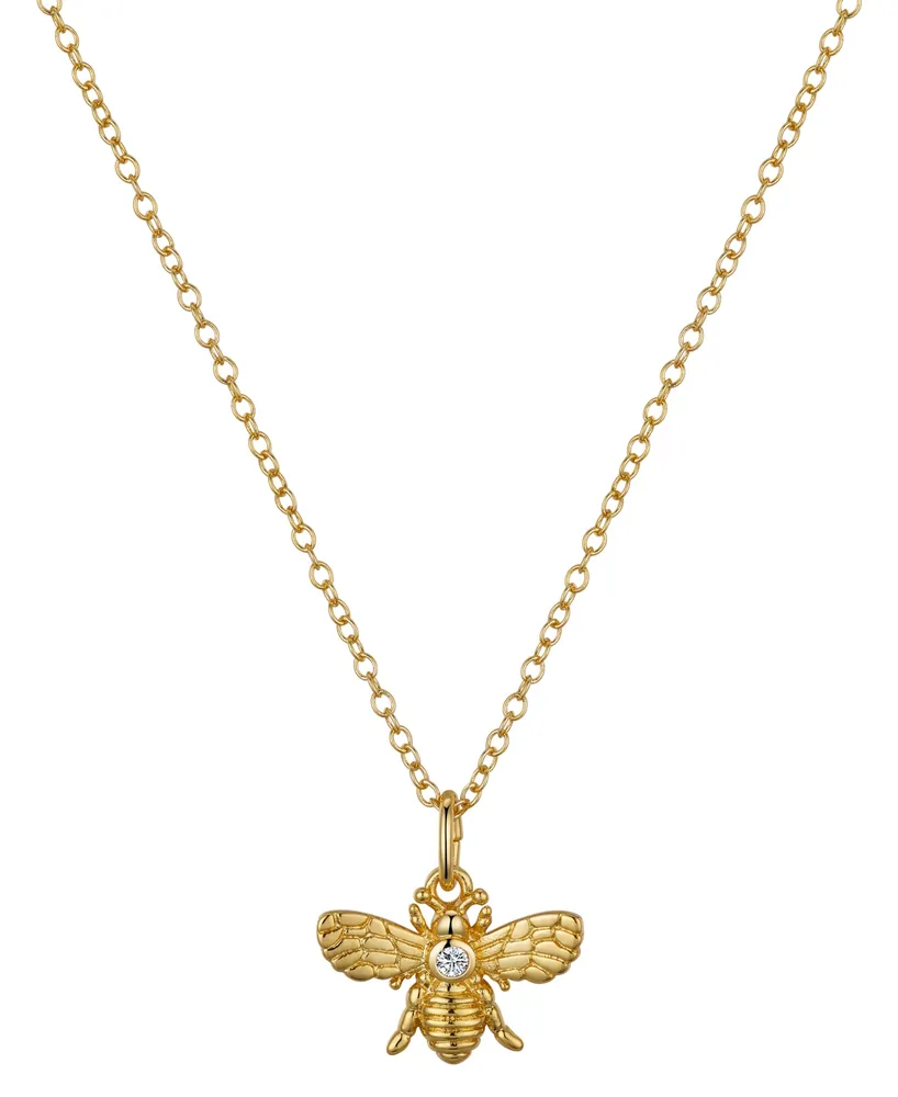 Unwritten Cubic Zirconia 14K Gold Flash Plated Bee Pendant Necklace