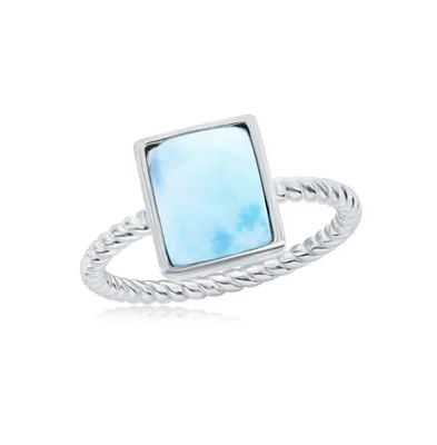 Sterling Silver Rectangle Larimar Rope Design Band Ring