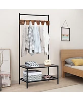 Costway 3 in 1 Industrial Coat Rack Shoe Bench Hall Tree Entryway Storage Shelf w/ Hooks