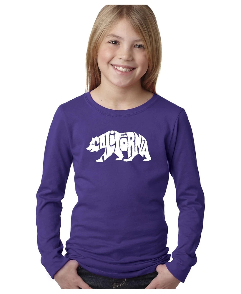 La Pop Art Girls Word Art Long Sleeve T-Shirt - California Bear