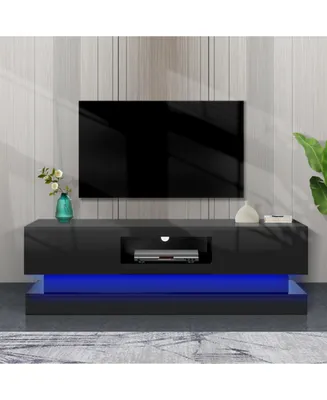 Simplie Fun 63 Inch Modern Tv Stand With Led Lights, High Glossy Front Tv Cabinet