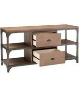 Simplie Fun Gorden Tv Stand In Weathered Oak & Silver