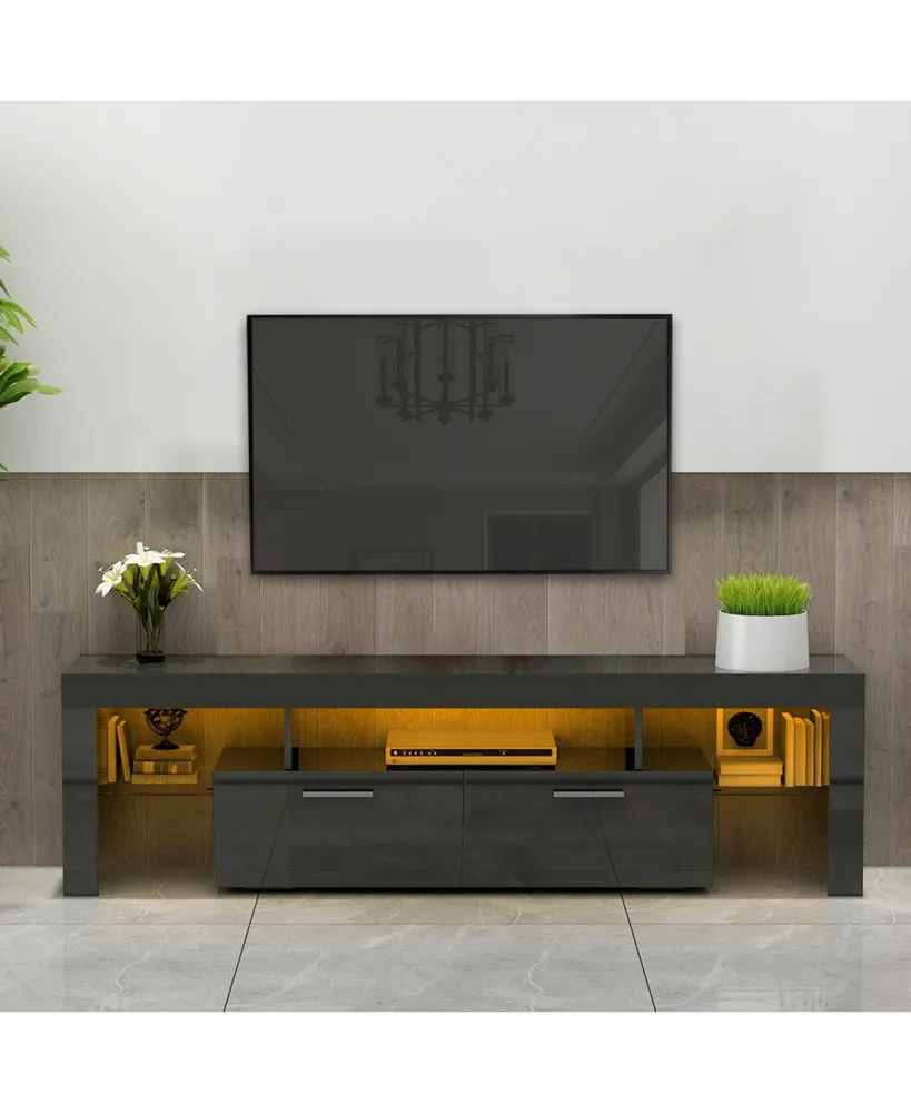 Streamdale Furniture Modern Tv Stand With Led Lights, High Glossy Front Tv Cabinet