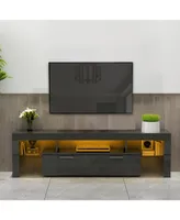 Streamdale Furniture Modern Tv Stand With Led Lights, High Glossy Front Tv Cabinet