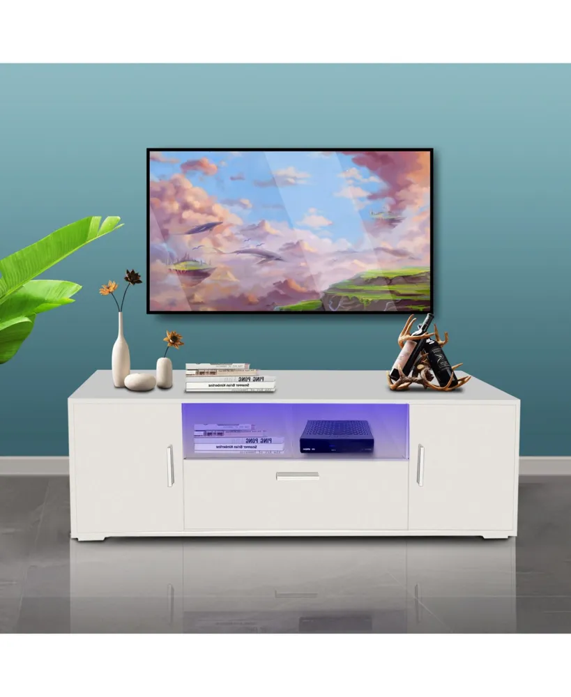 Simplie Fun Modern Tv Stand, Only 20 Minutes To Finish Assemble, With Led Lights, High Glossy Front